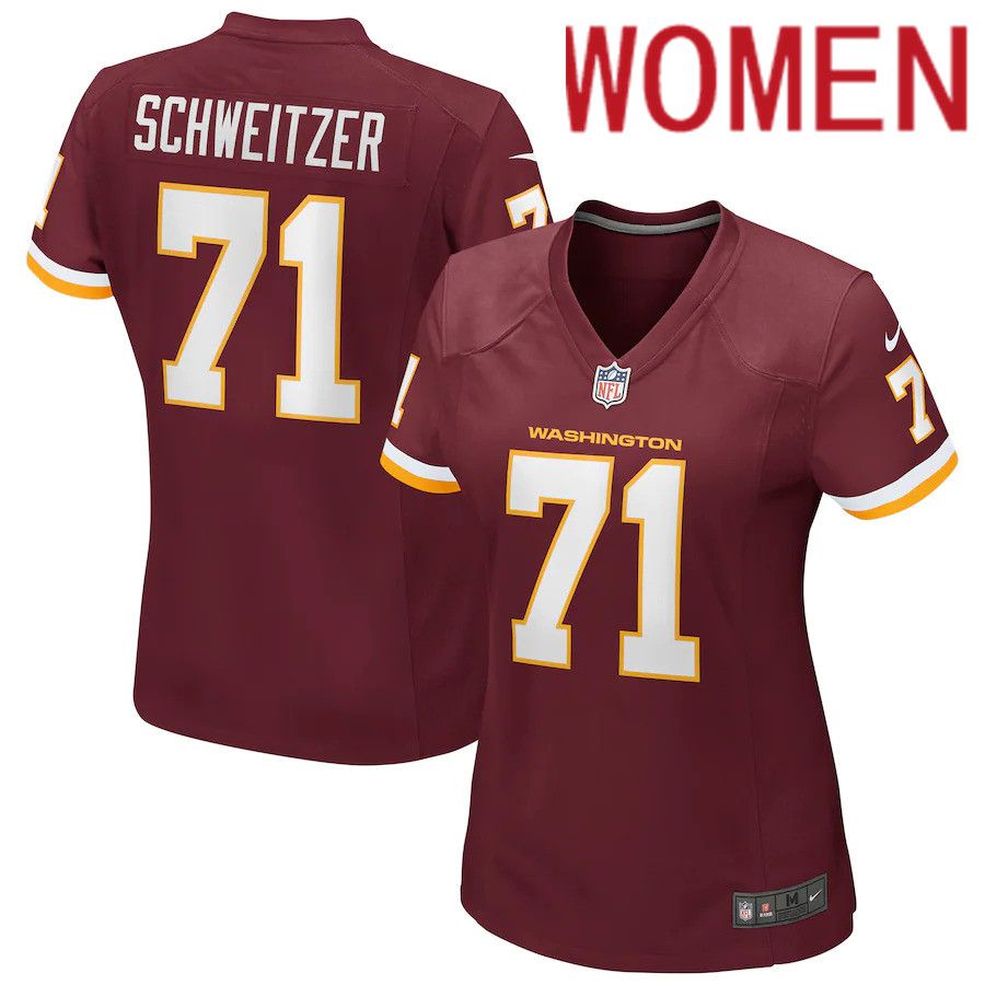 Women Washington Redskins #71 Wes Schweitzer Nike Burgundy Game Player NFL Jersey